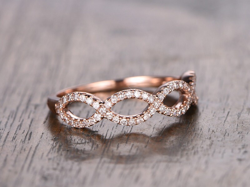 Twist Diamond Wedding Band 14K Rose Gold Floral Design