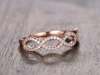 Twist Diamond Wedding Band 14K Rose Gold Floral Design