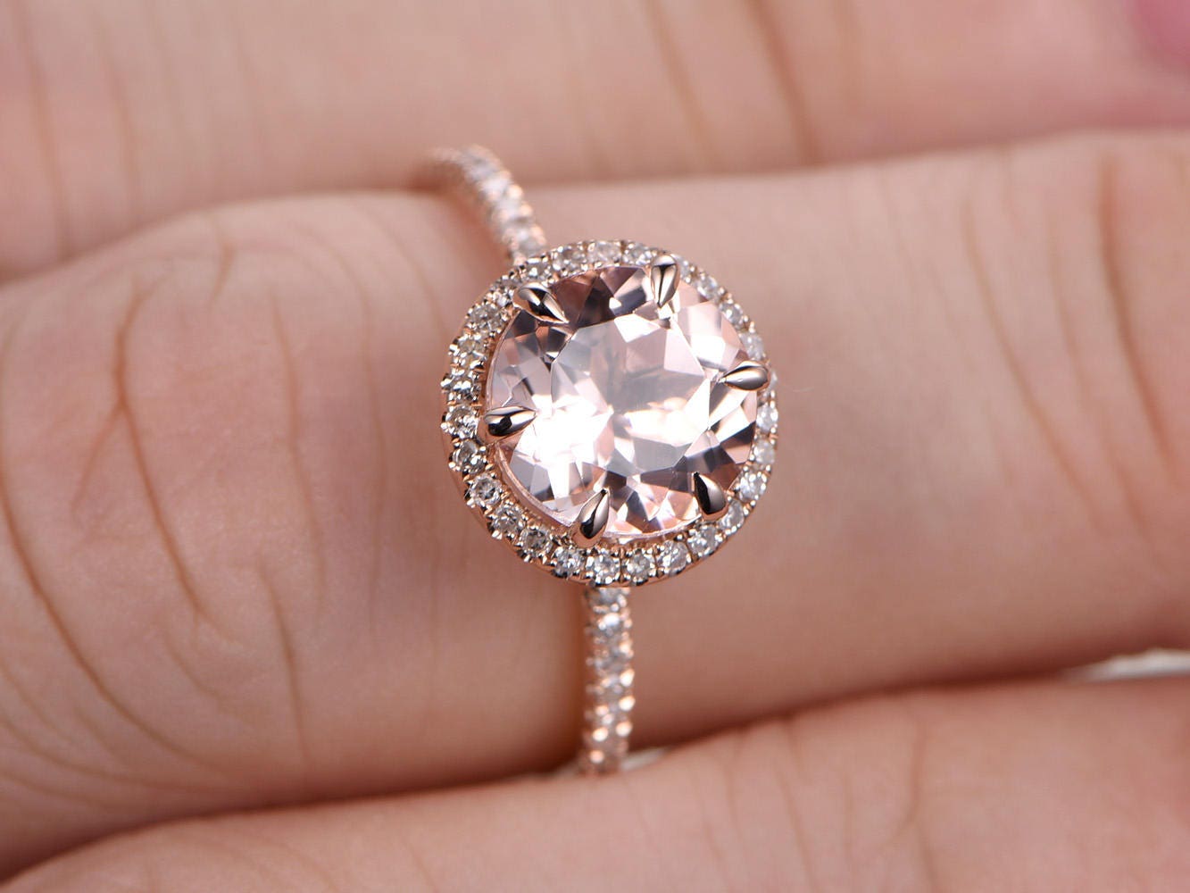 8mm-round-cut-morganite-engagement-ring-14k-rose-gold-pave-band-halo-diamond-6-prongs-set