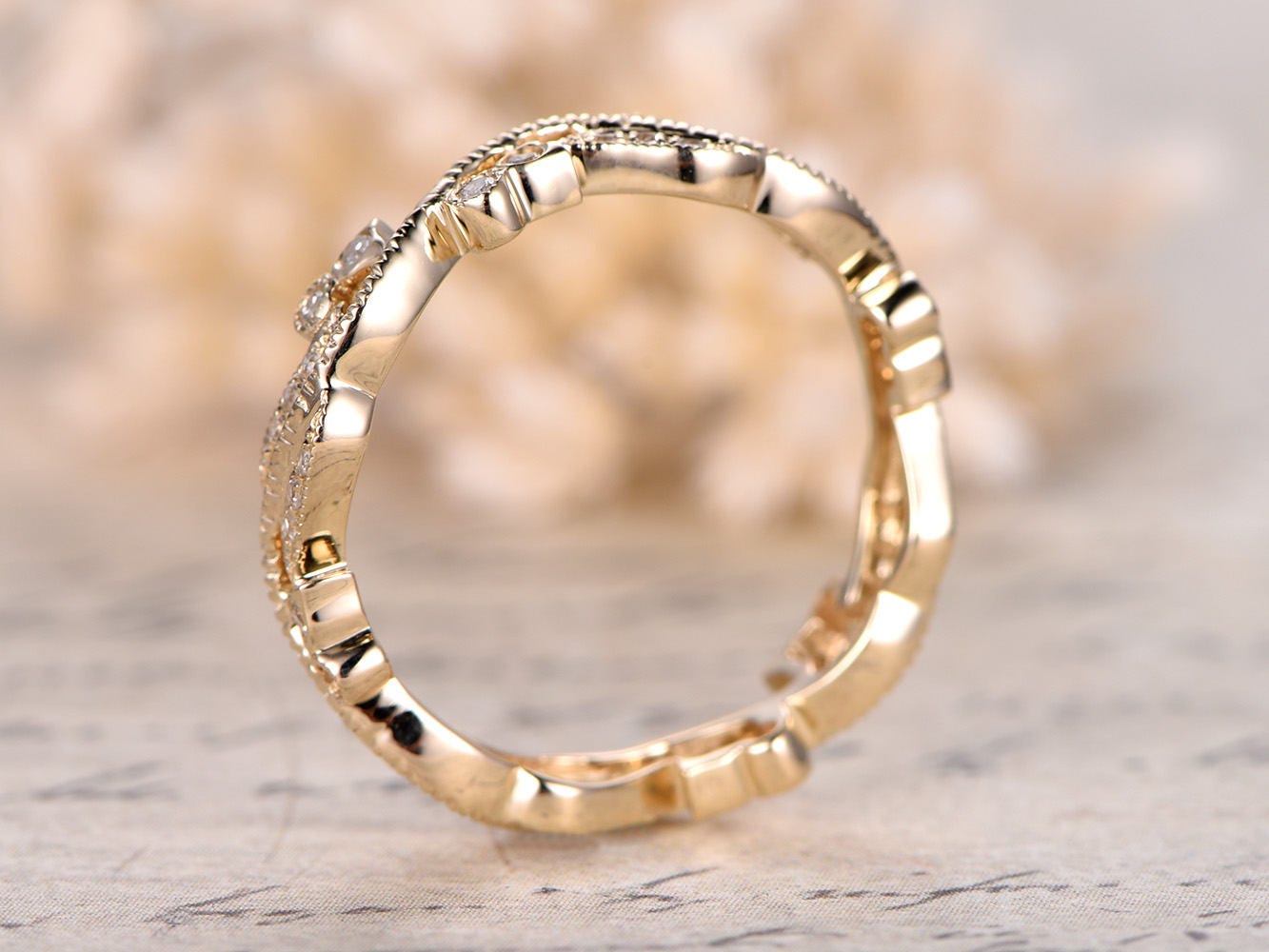 antique-diamond-wedding-band-milgrain-art-nouveau-14k-yellow-gold-flower-wedding-ring