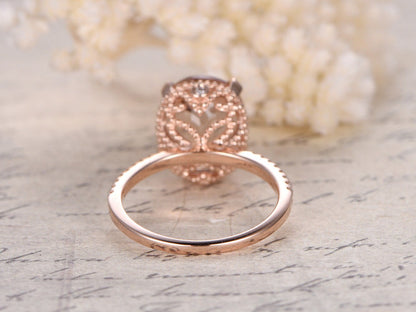 Bague de fiançailles ovale en morganite 9x11mm, bague en or rose avec morganite et diamants, alliance, bague de demande en mariage, bague d'anniversaire, cadeau pour elle