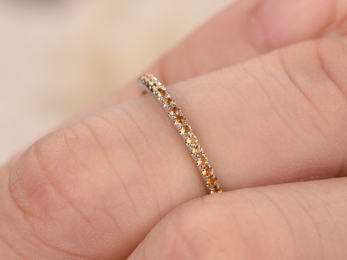 Citrine Wedding Band 14K Yellow Gold Half Eternity