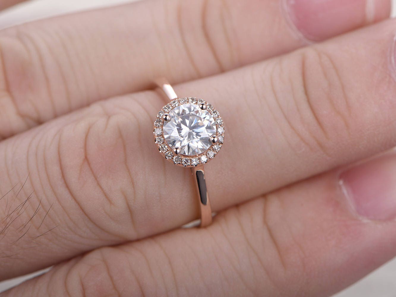 6.5mm-round-cut-moissanite-engagement-ring-diamond-ring-solid-14k-rose-gold-diamond-halo-plain-band