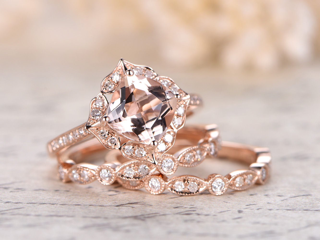 6.5mm-cushion-cut-morganite-engagement-ring-set-3pcs-14k-rose-gold-two-diamond-art-deco-matching-bands
