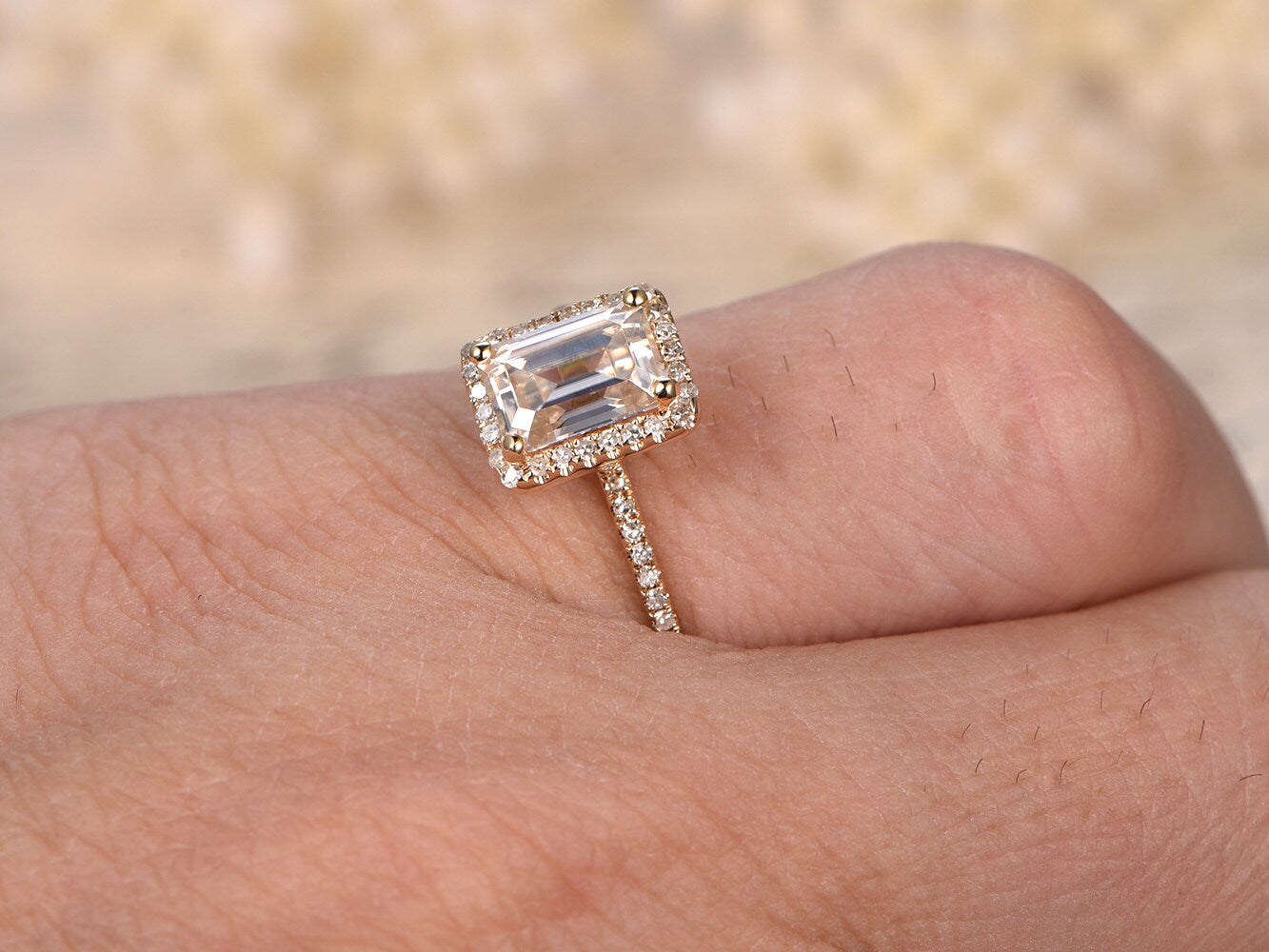 6x8mm-emerald-cut-moissanite-engagement-ring-14k-yellow-gold-diamond-halo-ring-ball-prong-set