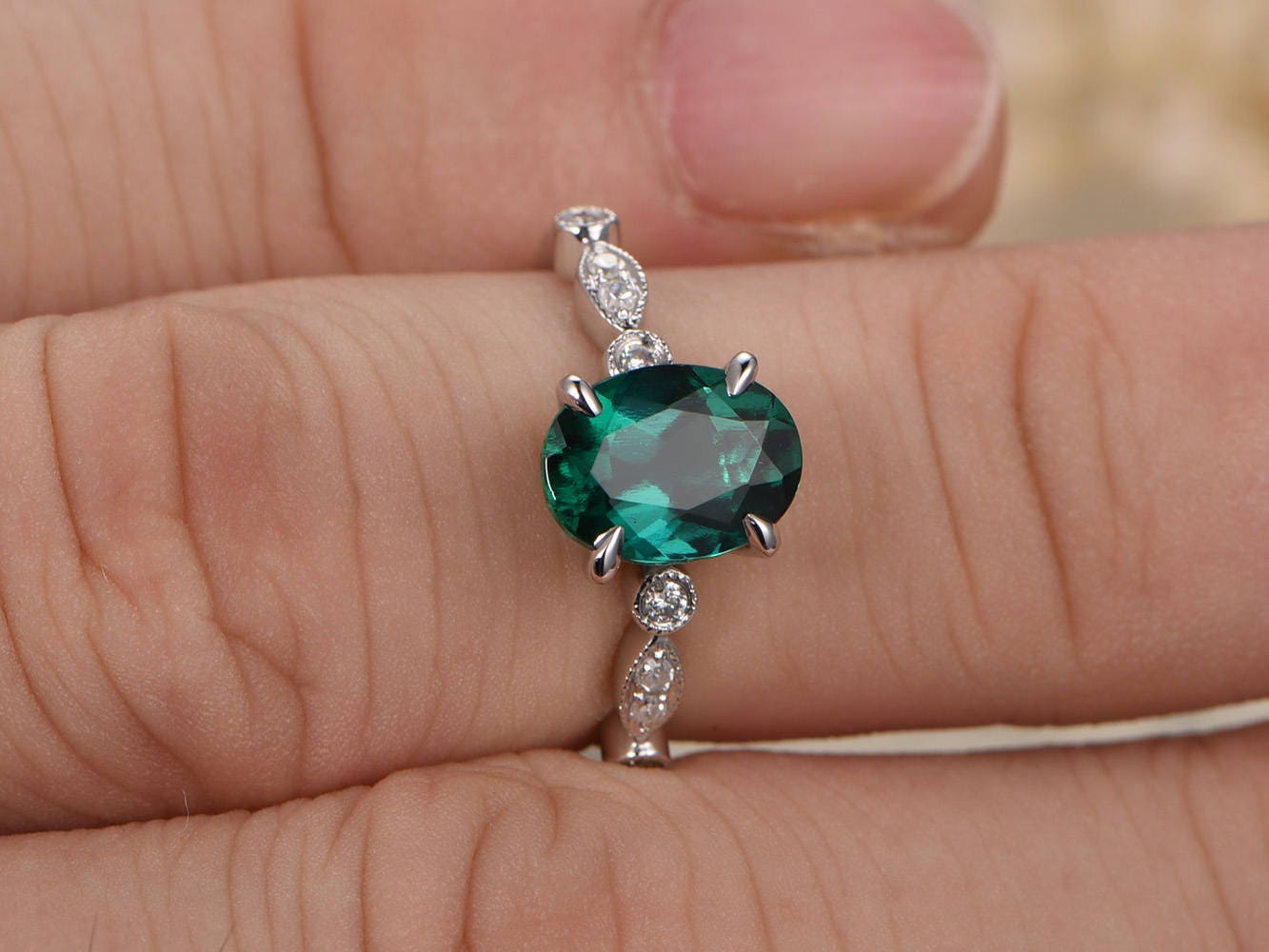 6x8mm-oval-cut-emerald-engagement-ring-solid-14k-white-gold-diamond-accent-art-deco-band-design