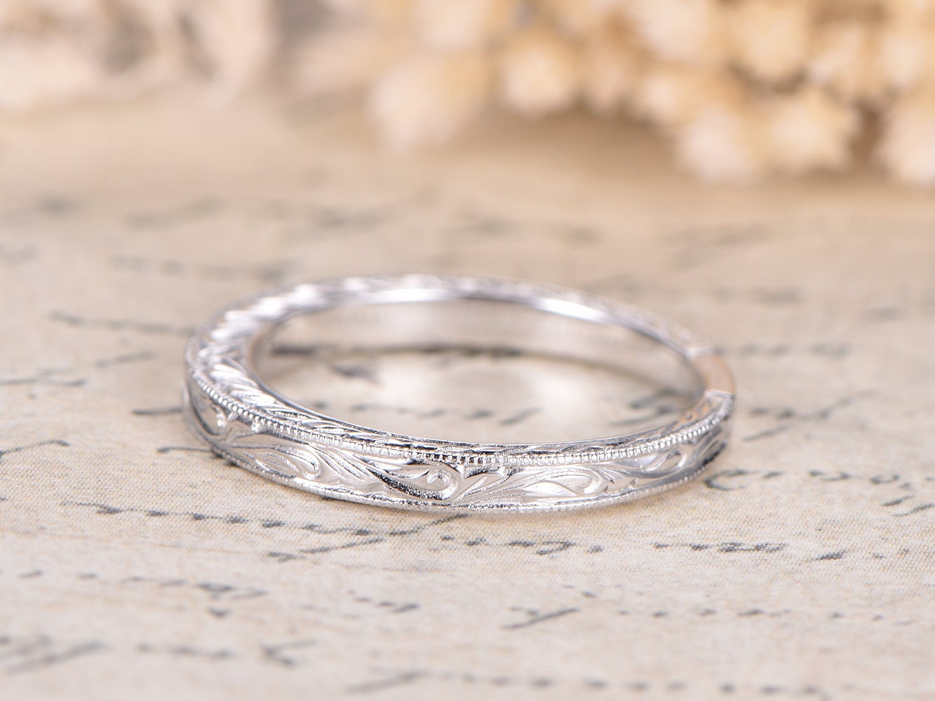 wedding-band-14k-white-gold-art-nouveau-leaf-engraving