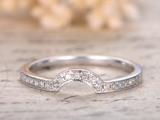 Alliance en or blanc 14 carats, style arche, bague de fiançailles, sertie de diamants micro-pavés, style éternité.