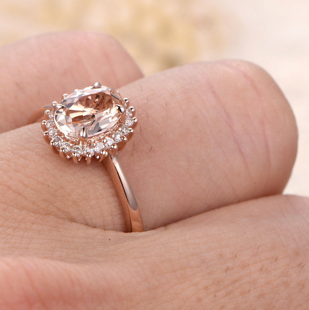 Bague de fiançailles Avery en morganite naturelle - Bague en or rose massif 14 carats - Bague de promesse en morganite flocon de neige - Pierre précieuse rose - Cadeau d'anniversaire pour elle
