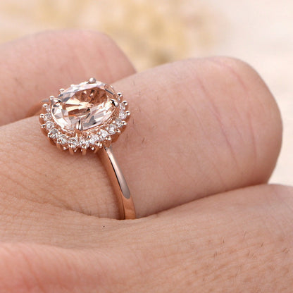 Bague de fiançailles Avery en morganite naturelle - Bague en or rose massif 14 carats - Bague de promesse en morganite flocon de neige - Pierre précieuse rose - Cadeau d'anniversaire pour elle
