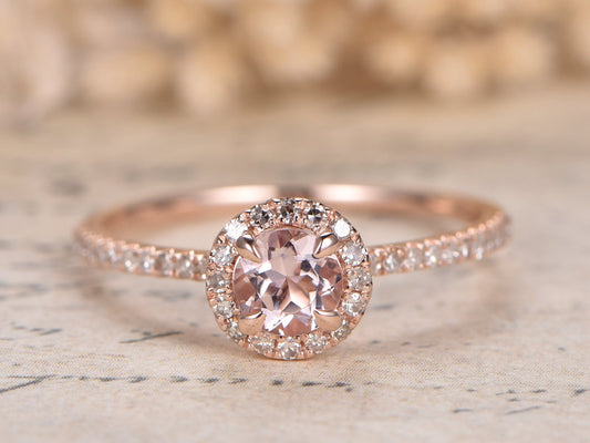 Bague en morganite rose VS, bague de fiançailles en morganite rose, bague solitaire en morganite, alliance en diamant, bague de promesse de mariage en or rose 14 carats