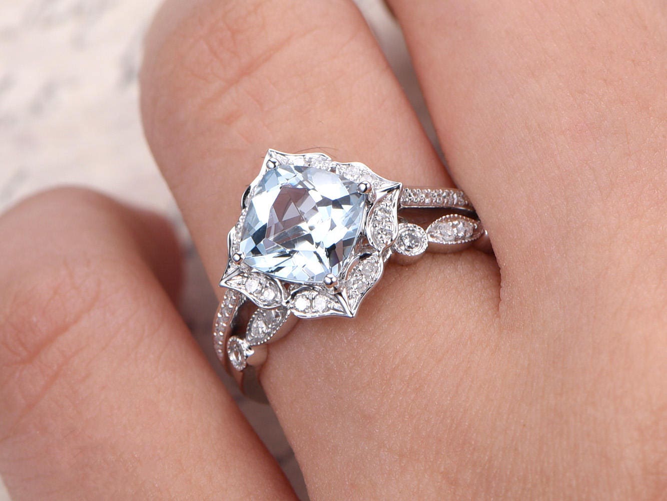 7mm-cushion-cut-aquamarine-engagement-ring-set-2pcs-vintage-floral-14k-white-gold-diamond-halo-art-deco-matching-band