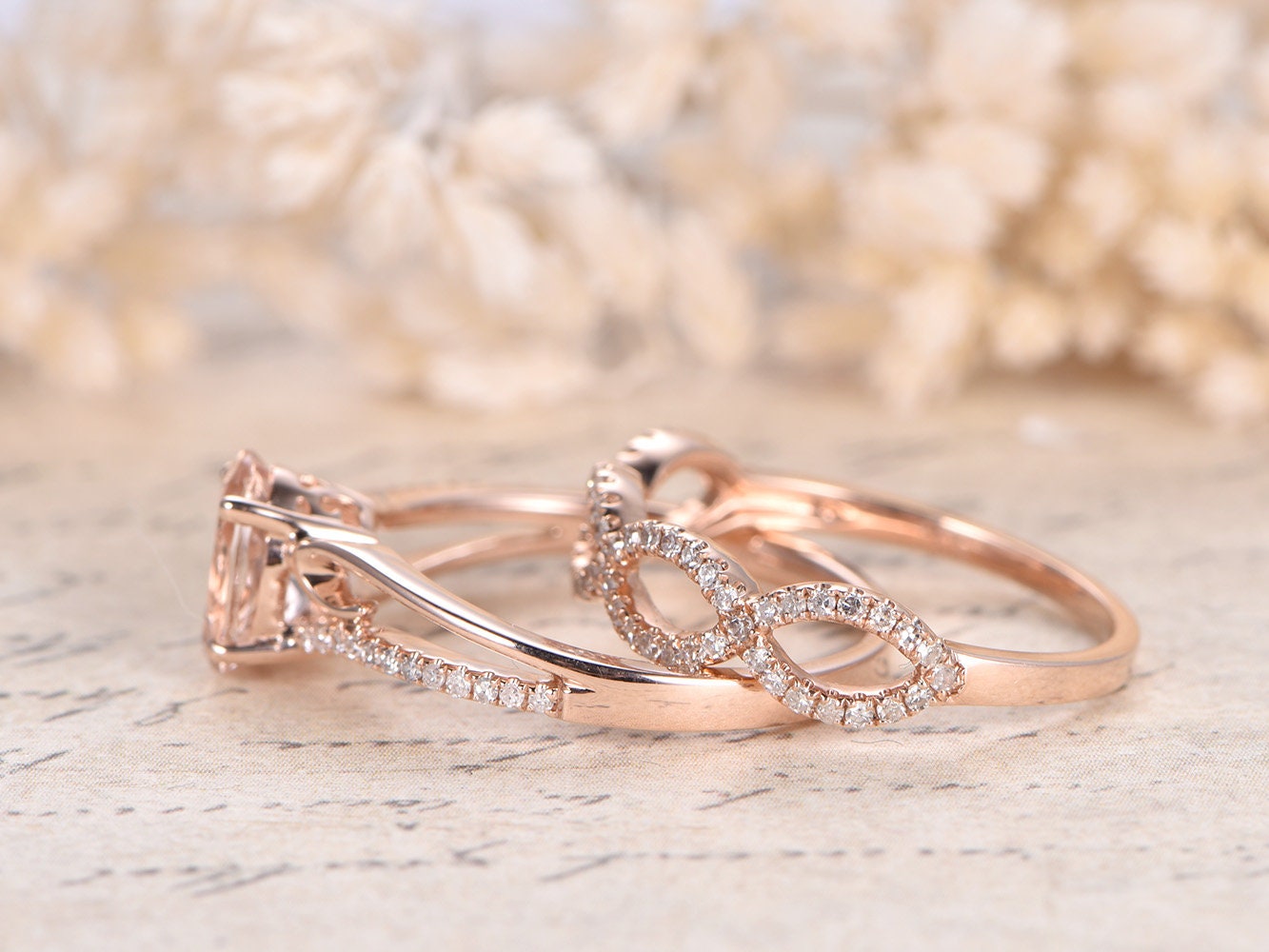 6x8mm-oval-cut-morganite-engagement-ring-set-2pcs-14k-rose-gold-solitaire-diamond-band-infinity-diamond-band