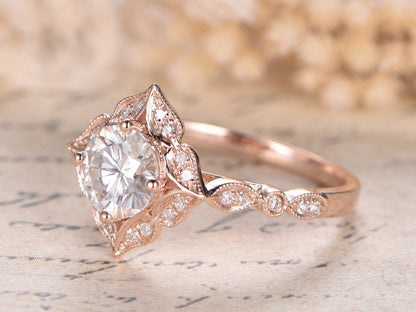 Bague en or rose 14 carats avec moissanite VVS, bague de fiançailles en moissanite, alliance en diamant, bagues de mariage, bague marquise Art déco, bagues pour femmes