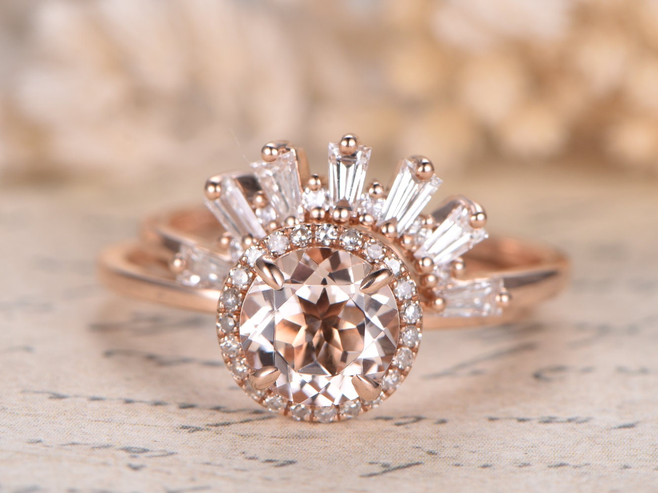 7mm-round-cut-morganite-engagement-set-2pcs-14k-rose-gold-diamond-halo-diamond-crown-band