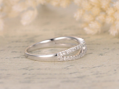 Bague sertie de diamants en grappe, alliance demi-éternité évasée, bague de fiançailles pavée de diamants, bague de mariage pavée, bague demi-éternité pavée