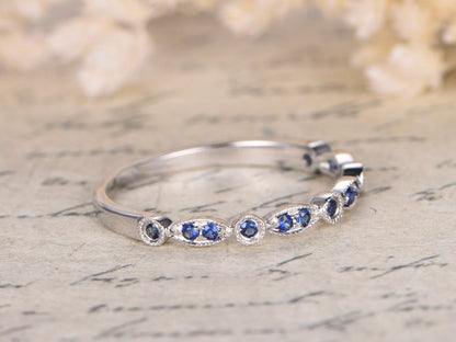 sapphire-wedding-band-art-deco-half-eternity-band-milgrain-band-14k-white-gold