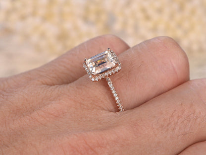 6x8mm-emerald-cut-moissanite-engagement-ring-14k-rose-gold-diamond-halo-design-half-eternity-band