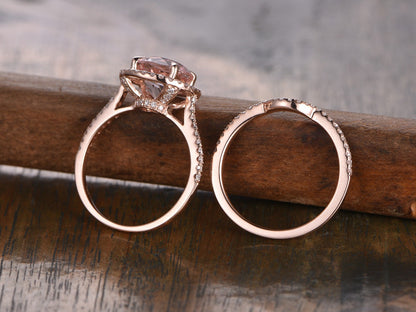 7mm-round-cut-morganite-engagement-ring-set-2pcs-14k-rose-gold-diamond-halo-half-eternity-curved-band
