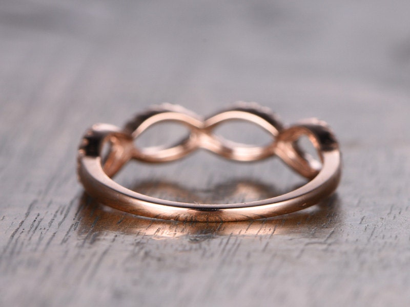 Twist Diamond Wedding Band 14K Rose Gold Floral Design