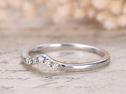 Alliance demi-éternité en or blanc massif 14 carats sertie de diamants, bague d'anniversaire en diamants, style Art déco, bague assortie.