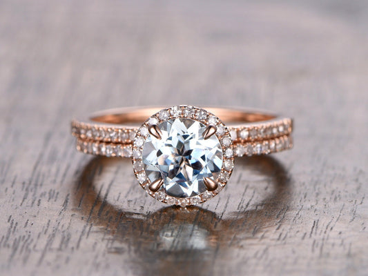 7mm-round-cut-aquamarine-engagement-ring-set-2pcs-14k-rose-gold-diamond-halo-half-eternity-thin-matching-band