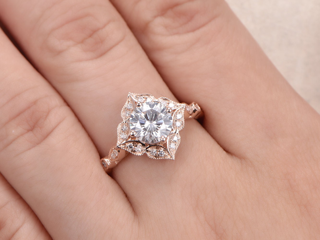 Bague en or rose 14 carats avec moissanite VVS, bague de fiançailles en moissanite, alliance en diamant, bagues de mariage, bague marquise Art déco, bagues pour femmes
