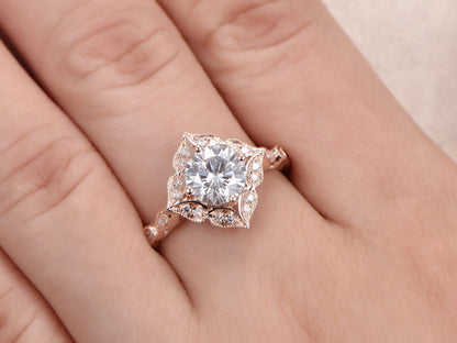 Bague en or rose 14 carats avec moissanite VVS, bague de fiançailles en moissanite, alliance en diamant, bagues de mariage, bague marquise Art déco, bagues pour femmes