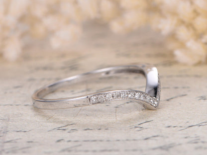 Бриллиантовое обручальное кольцо из белого золота 14K, обручальное кольцо с шевроном, V-образное обручальное кольцо, изогнутое обручальное кольцо, кольцо с микропаве бриллиантов, V-образное кольцо, женское кольцо