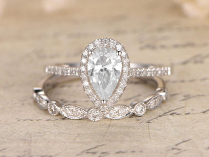 5x7mm-pear-cut-moissanite-engagement-ring-set-2pcs-14k-white-gold-diamond-halo-art-deco-band
