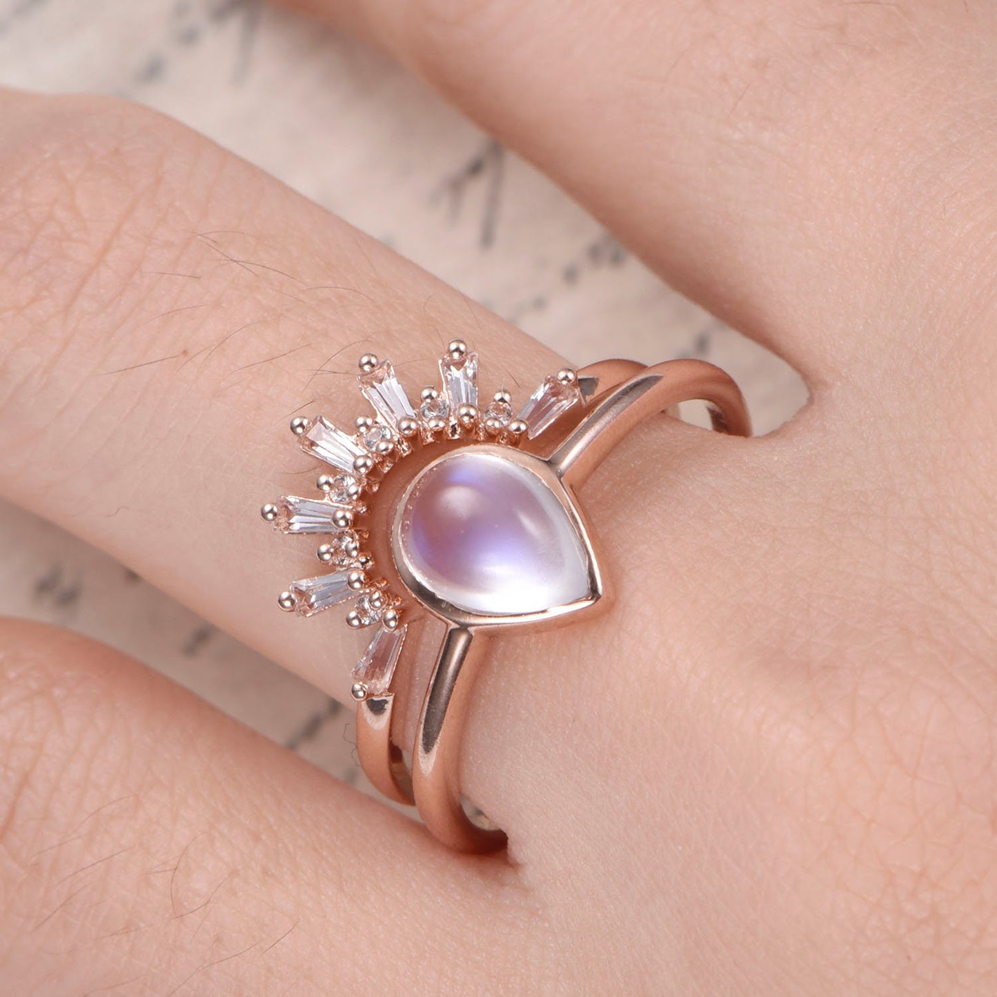 6x8mm-pear-cut-moonstone-engagement-ring-set-2pcs-14k-rose-gold-crown-design-matching-band