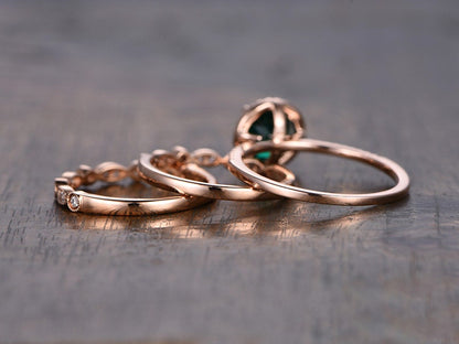 7mm-round-cut-emerald-engagement-ring-set-3pcs-14k-rose-gold-diamond-halo-2-art-deco-bands
