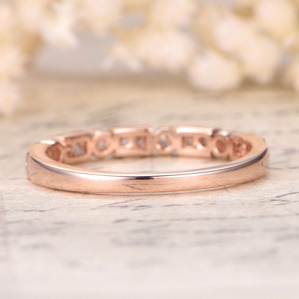 Bague de mariage Art Déco antique en or rose 14 carats, sertie de diamants, idéale pour la Saint-Valentin. Bague d'anniversaire, demi-alliance, sertie clos, bague empilable, cadeau pour la mère.
