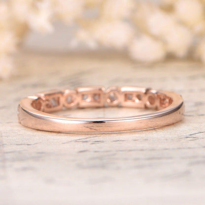 Bague de mariage Art Déco antique en or rose 14 carats, sertie de diamants, idéale pour la Saint-Valentin. Bague d'anniversaire, demi-alliance, sertie clos, bague empilable, cadeau pour la mère.