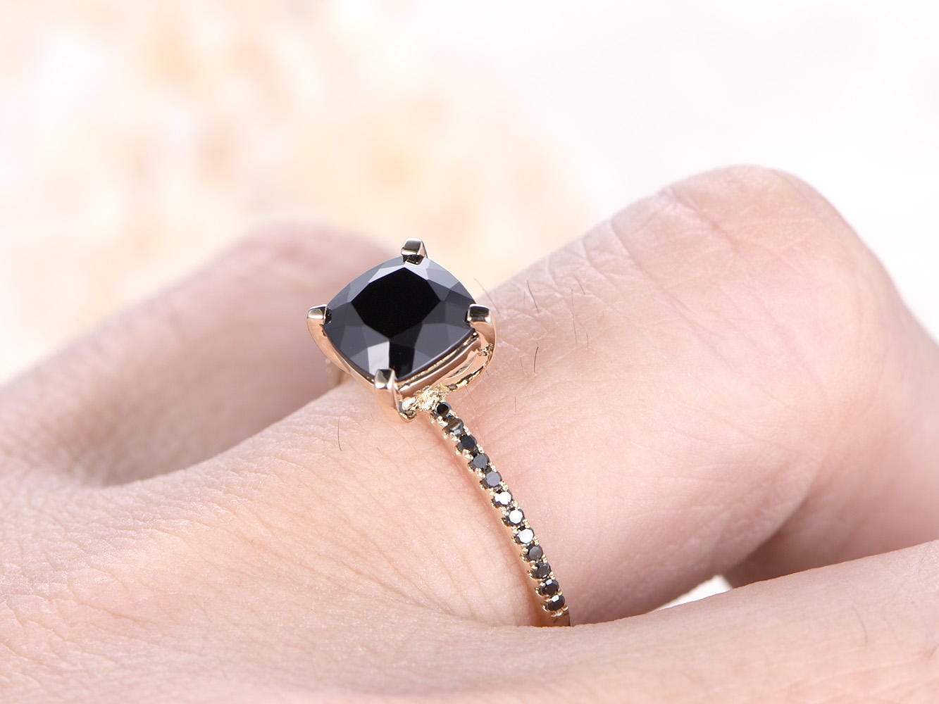 7mm-cushion-cut-black-spinel-engagement-ring-14k-yellow-gold-black-diamond-band