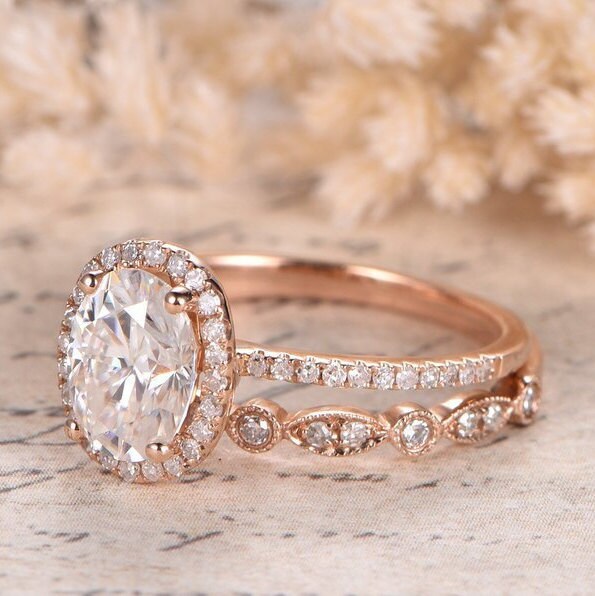 7x9-oval-cut-moissanite-engagement-ring-set-2pcs-14k-rose-gold-diamond-halo-art-deco-matching-band