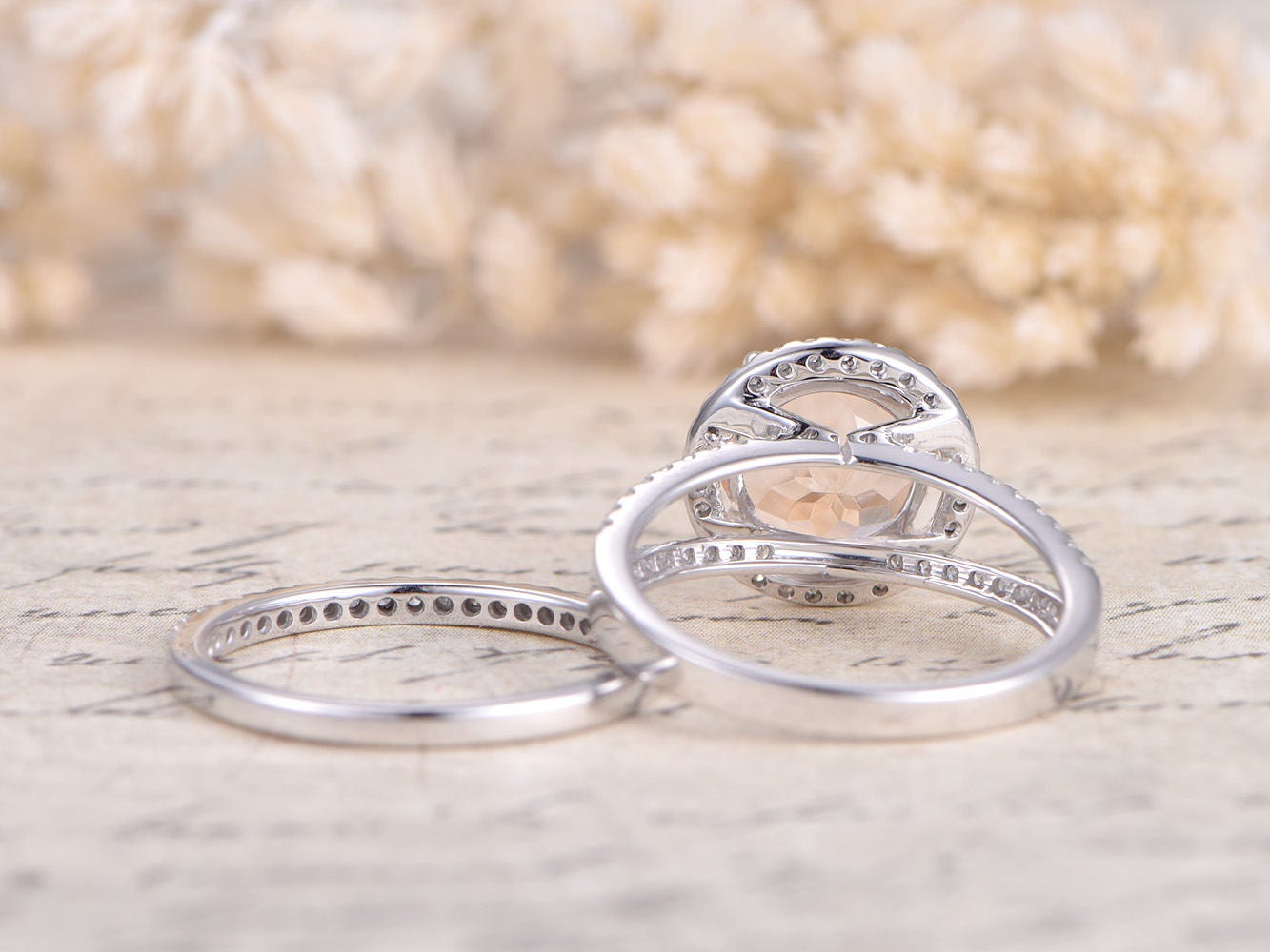 8mm-round-cut-morganite-engagement-ring-set-2pcs-14k-white-gold-split-shank-design-diamond-halo-ring-half-eternity