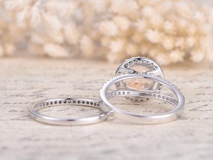 8mm-round-cut-morganite-engagement-ring-set-2pcs-14k-white-gold-split-shank-design-diamond-halo-ring-half-eternity