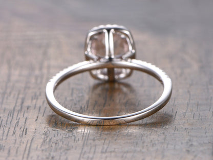 Кольцо с морганитом из белого золота 14K, обручальное кольцо с бриллиантами огранки «подушка» и ореолом из бриллиантов, помолвочное кольцо с овальным морганитом 6x8 мм, кольцо-солитер с морганитом, обручальное кольцо.
