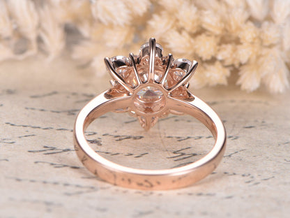6.5mm-round-cut-moissanite-engagement-ring-14k-rose-gold-art-deco-ring-moissanite-halo-plain-band