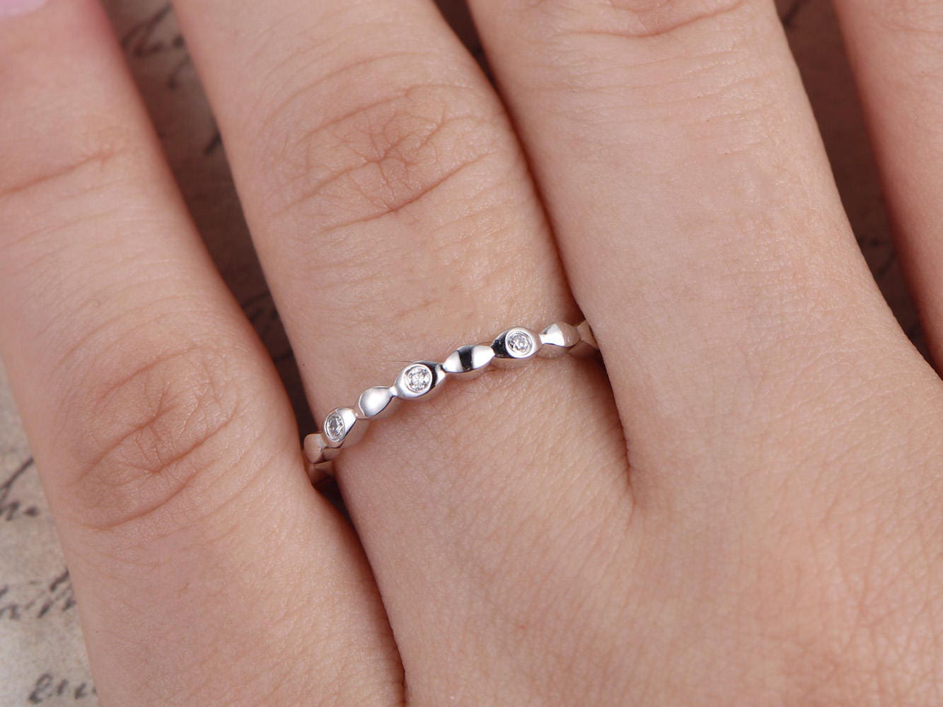 Бриллиантовое обручальное кольцо из цельного белого золота 14K, кольцо-обещание, кольцо в честь годовщины свадьбы, кольцо с бриллиантами по всей окружности, тонкое кольцо.