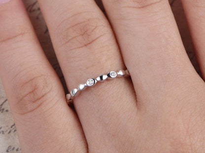 Бриллиантовое обручальное кольцо из цельного белого золота 14K, кольцо-обещание, кольцо в честь годовщины свадьбы, кольцо с бриллиантами по всей окружности, тонкое кольцо.