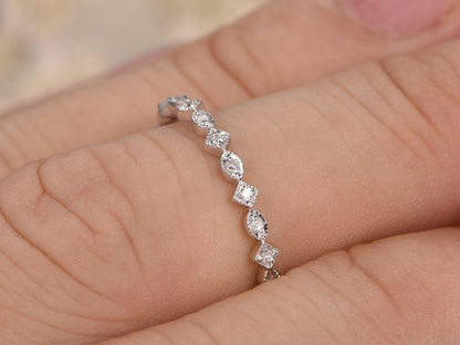 Diamond Wedding Band 14K White Gold Art Deco Full Eternity Design