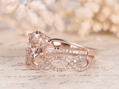 6x8mm-oval-cut-morganite-engagement-ring-set-2pcs-14k-rose-gold-solitaire-diamond-band-infinity-diamond-band