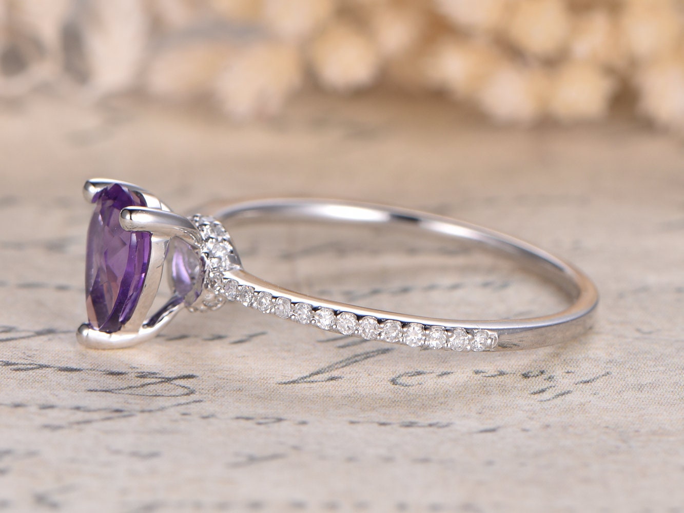 5x7mm-pear-cut-amethyst-engagement-ring-14k-white-gold-diamond-side-stone
