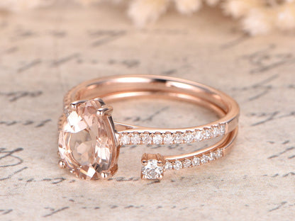 6x8mm-pear-cut-morganite-engagement-ring-set-2pcs-14k-rose-gold-pave-diamond-band-opening-6mm-matching-band
