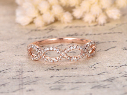 Twist Diamond Wedding Band 14K Rose Gold Floral Design