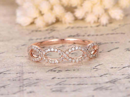 Twist Diamond Wedding Band 14K Rose Gold Floral Design