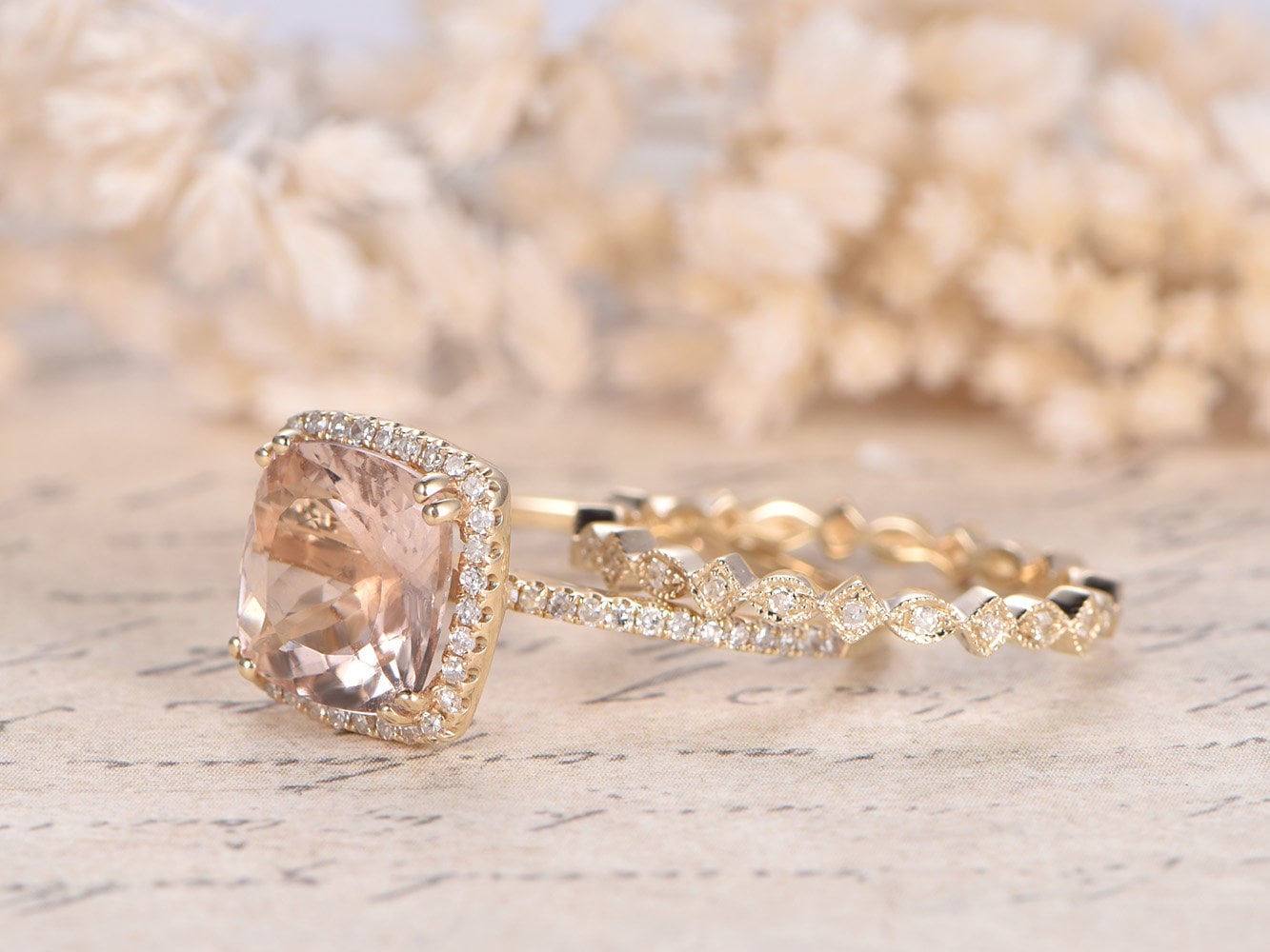 9mm-cushion-cut-morganite-engagement-ring-set-2pcs-14k-rose-gold-diamond-halo-art-deco-band