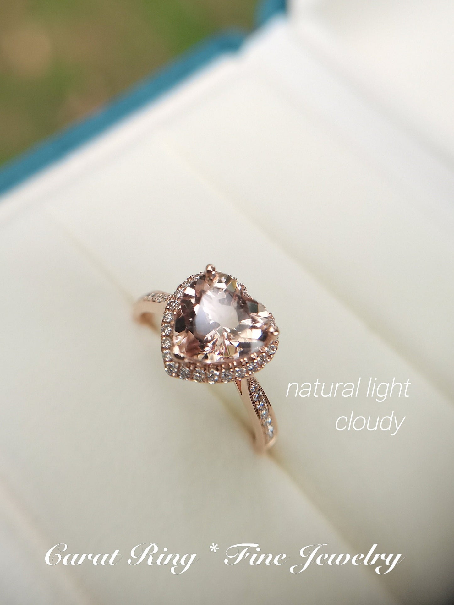 Bague de fiançailles en morganite en forme de cœur, pierre précieuse rose ronde de 8 mm, bague de promesse, alliance en or rose 14 carats avec diamants, pour femme